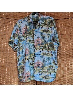 CARIBBEAN LIFE, Men's Blue Hawaain, Tropical Palm Tree Jamaican Print Shirt XL